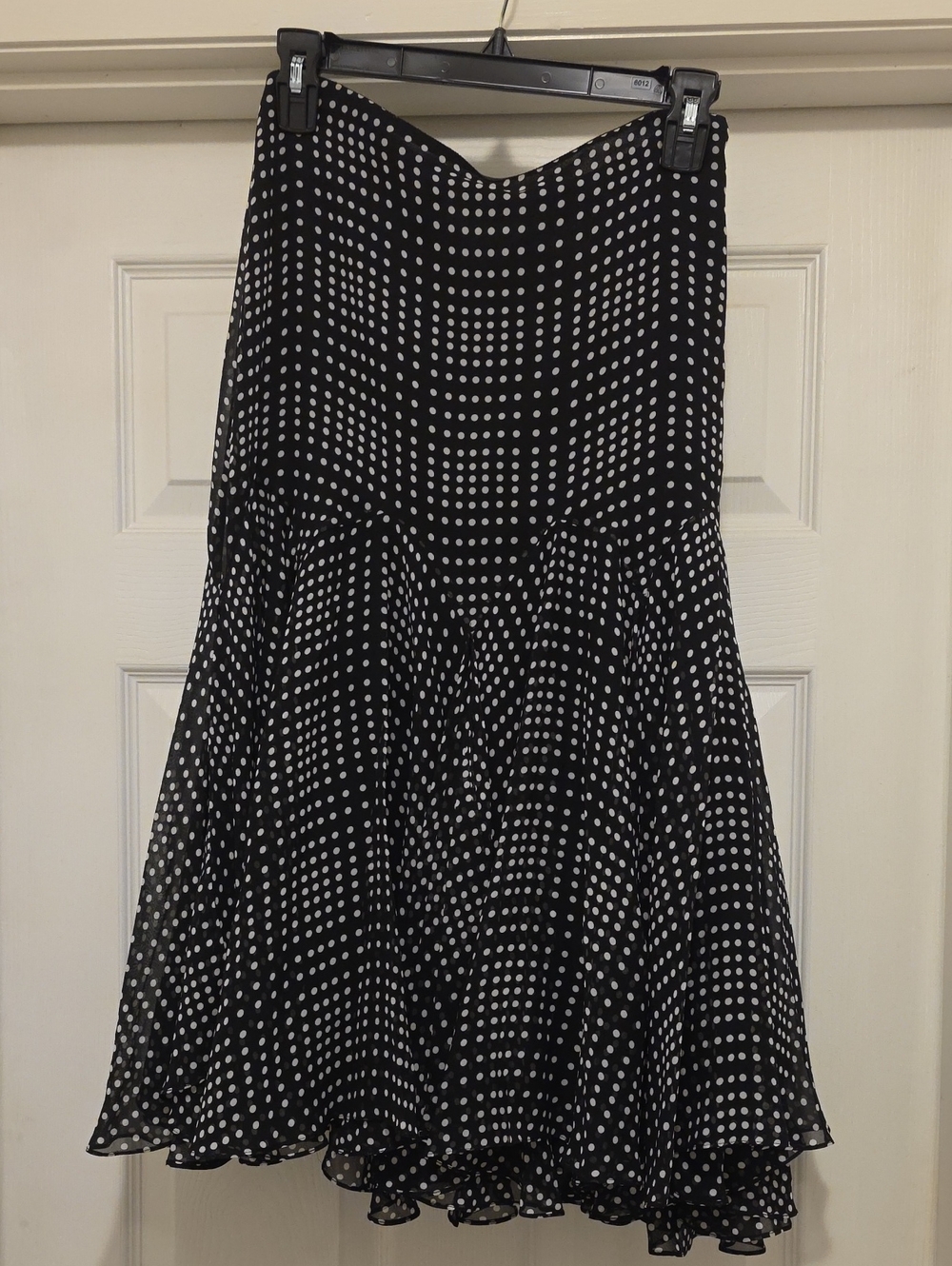 Vintage Dana Buchman 100% Silk Polka Dot Midi Skirt Handkerchief Hem Size 14